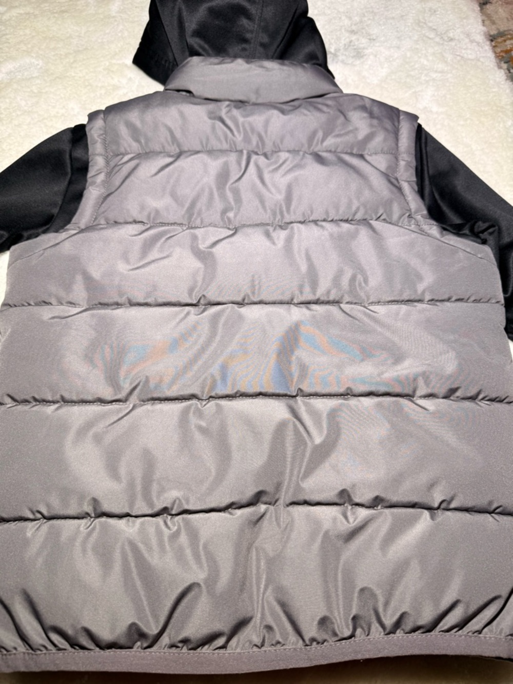 Jordan Big Boys AJ Layered-Look Hooded Puffer Jacket gray/black size 7 - Picture 7 of 9